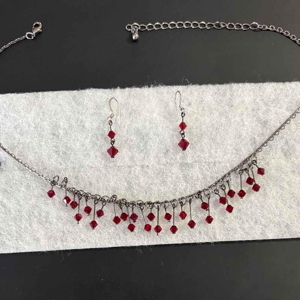 Red Crystal Earrings and Necklace Set